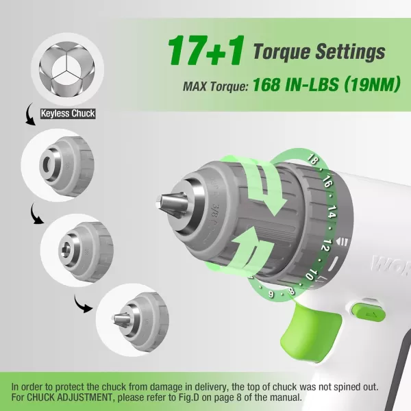 WORKPRO 12V Cordless Drill Driver Set Electric Power Drill Tool Kit with 6 Pcs Bits 38Inch Keyless Chuck Variable Speed 18 Touque Setting TypeC Charge Cable Led Light WhiteWhite