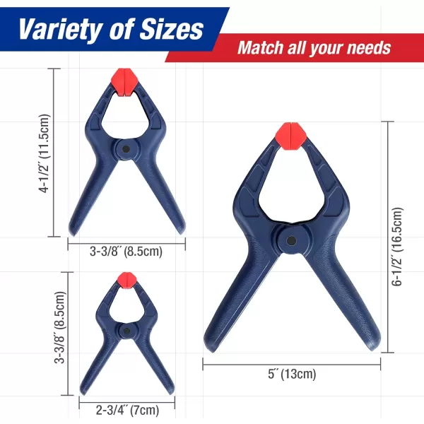 WORKPRO 16Piece Nylon Spring Clamp Set4pc 612 6pc 412  6pc 338 for Woodworking Photography Studios and DIY Works BlackBlue