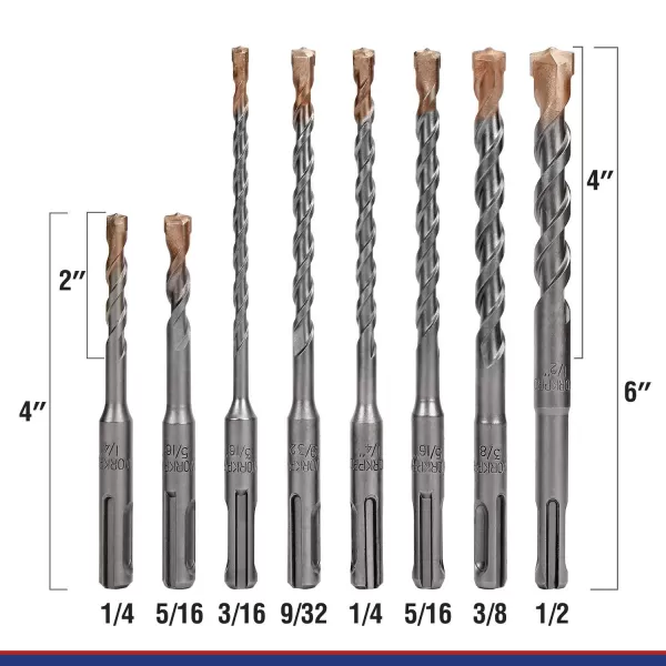 WORKPRO 17Piece SDSPlus Rotary Hammer Drill Bits and Chisel Set CarbideTipped Masonry Drill Bits and Chisels for Concrete Stone Brick with Storage Case8
