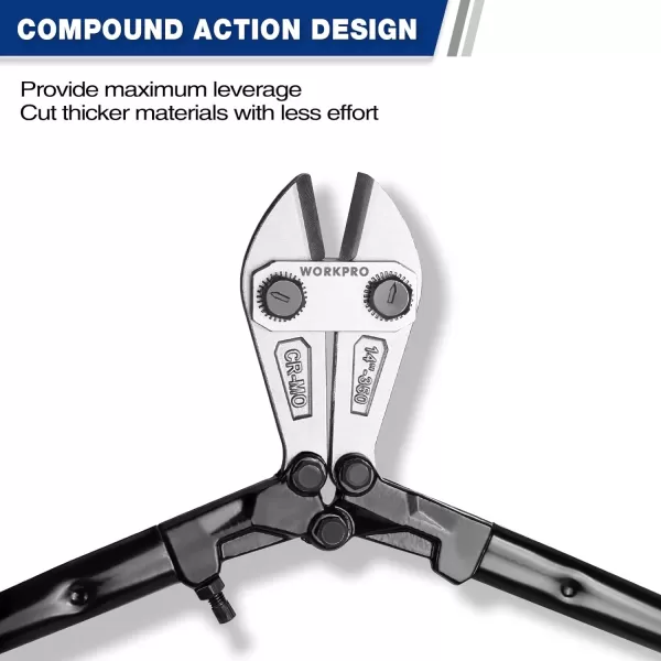 WORKPRO 18Inch Foldable Bolt Cutter TriMaterial Handle with Comfort Grip Chrome Vanadium Steel Blade for Rods Bolts Rivets Wires Cables and ChainsRegular