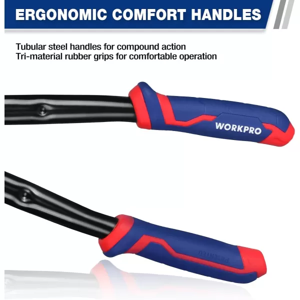WORKPRO 18Inch Foldable Bolt Cutter TriMaterial Handle with Comfort Grip Chrome Vanadium Steel Blade for Rods Bolts Rivets Wires Cables and ChainsRegular