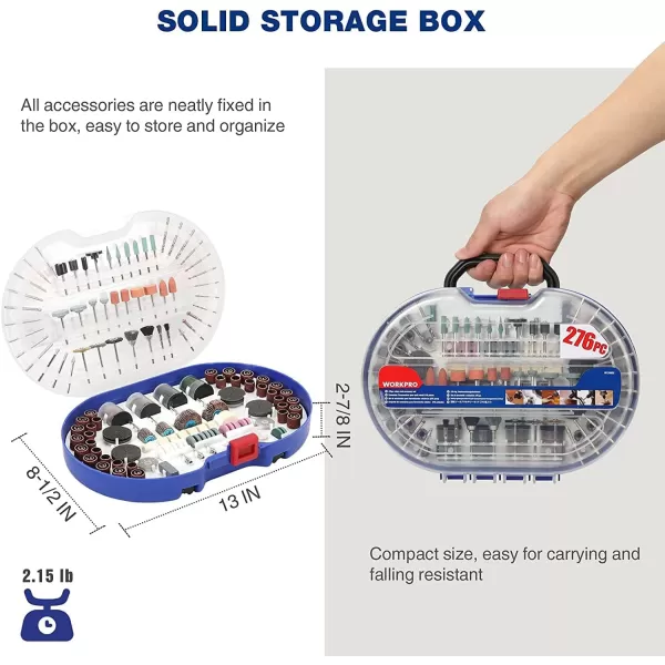 WORKPRO 276piece Rotary Tool Accessories Kit Universal Fitment for Easy Cutting Carving and PolishingWORKPRO 276piece Rotary Tool Accessories Kit Universal Fitment for Easy Cutting Carving and Polishing