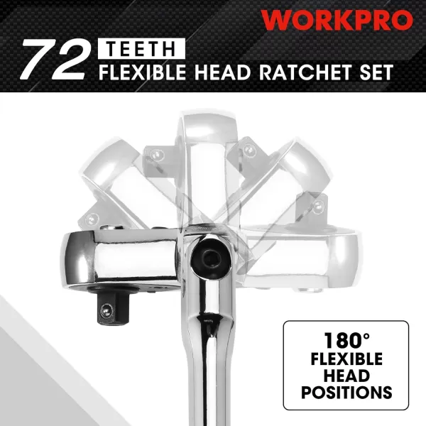 WORKPRO 2Piece Flex Head Ratchet Set 14 38 Drive 72Tooth Ratchet with Chromium Plating Quick Release Reversible Design 5 Degree Swing14 38 12 Drive amp 38 Drive Stubby