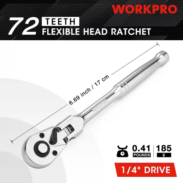 WORKPRO 2Piece Flex Head Ratchet Set 14 38 Drive 72Tooth Ratchet with Chromium Plating Quick Release Reversible Design 5 Degree Swing14 Drive