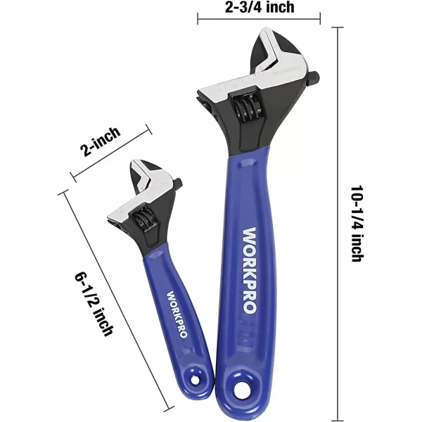 WORKPRO 2piece Adjustable Wrench Set 6Inch amp 10Inch Wrenches Wide Jaw Black Oxide Wrench With Cushion Grip Metric amp SAE Scales CrV Steel for Home Garage Workshop6 amp 10 inch