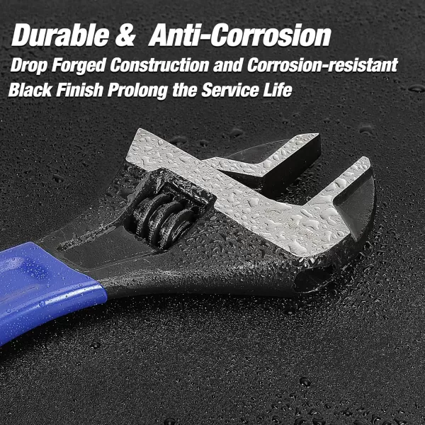 WORKPRO 2piece Adjustable Wrench Set 6Inch amp 10Inch Wrenches Wide Jaw Black Oxide Wrench With Cushion Grip Metric amp SAE Scales CrV Steel for Home Garage Workshop6 amp 10 inch