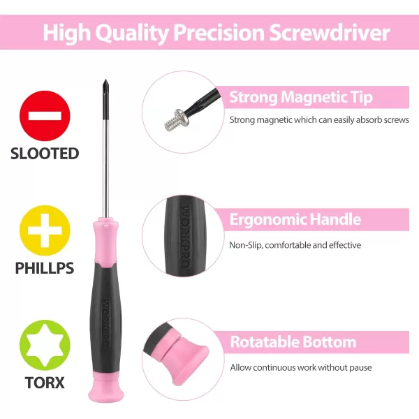 WORKPRO 33PCS Precision Repair Tool Set Includes Pliers Set Screwdrivers Set Craft amp Utility Knife Tweezers Electronic Repair Tool Kit with Pouch for Laptops Phones Computer  Pink RibbonPink