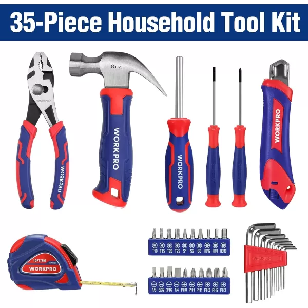 WORKPRO 35Piece Pink Tools Set Household Tool Kit with Storage Toolbox Basic Tool Set for Home Garage Apartment Dorm New House Back to School and as a Gift  Pink RibbonBlue