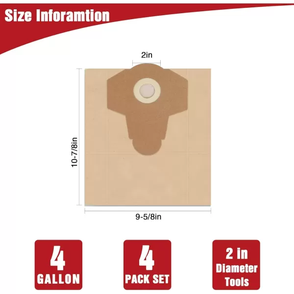 WORKPRO 4 Gallon Dust Collection Bag For W125088AE 4 Gallon Vacuum Cleaner  4 PackWORKPRO 4 Gallon Dust Collection Bag For W125088AE 4 Gallon Vacuum Cleaner  4 Pack