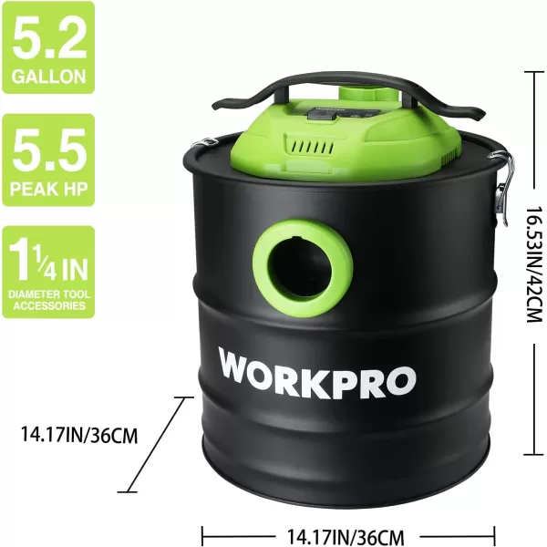 WORKPRO 52 Gallon Ash Vacuum 55 Peak Horsepower Ash Vac Cleaner with HEPA Filter Hose and Accessories for Fireplaces Wood Burning Stoves Bonfire Pits and Pellet StovesWORKPRO 52 Gallon Ash Vacuum 55 Peak Horsepower Ash Vac Cleaner with HEPA Filter Hose and Accessories for Fireplaces Wood Burning Stoves Bonfire Pits and Pellet Stoves