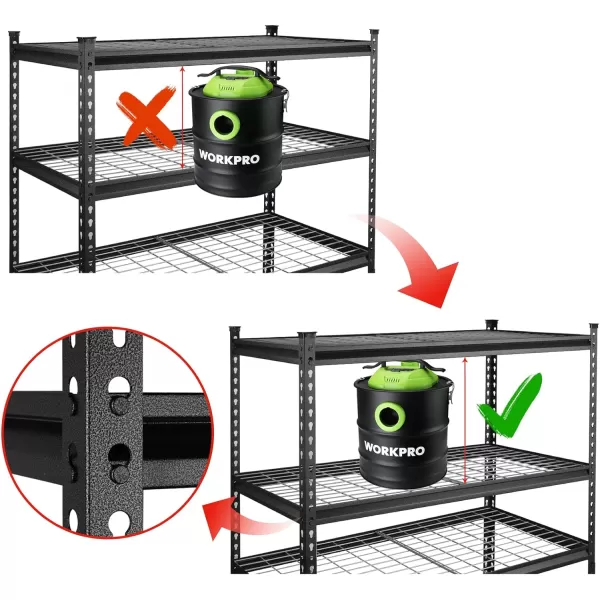 WORKPRO 5Tier Metal Storage Shelving Unit 48W x 24D x 72H Adjustable Storage Rack Heavy Duty Shelf 4000 lbs Load Capacity Total for Garage Kitchen Bathroom Warehouse BlackSliver48u201DW x 24u201DD x 72u201DH Black With Silver Pattern