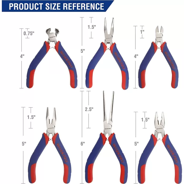 WORKPRO 6piece Mini Pliers Set  Needle Nose Diagonal Long Nose Bent Nose End Cutting and Linesman for Making Crafts Repairing Electronic Devices with PouchBlue