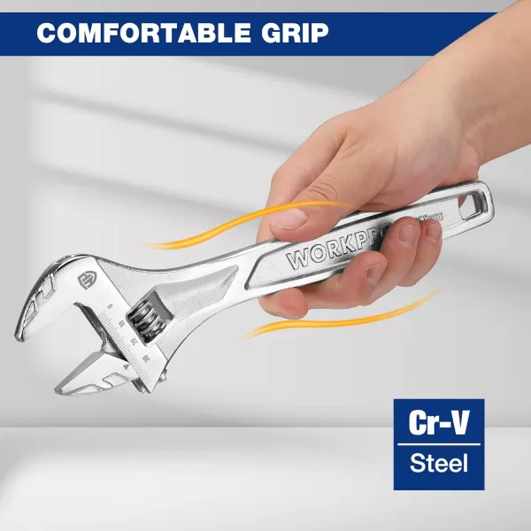 WORKPRO Adjustable Wrench 6inch Heavy Duty Spanner with InchMetric Scale Premium CrV Steel Chrome Plated10 Inch