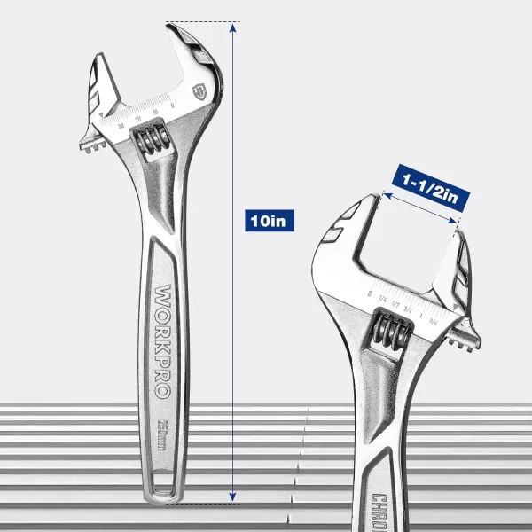 WORKPRO Adjustable Wrench 6inch Heavy Duty Spanner with InchMetric Scale Premium CrV Steel Chrome Plated10 Inch