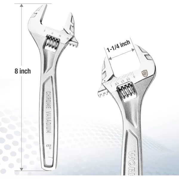 WORKPRO Adjustable Wrench 6inch Heavy Duty Spanner with InchMetric Scale Premium CrV Steel Chrome Plated8 Inch