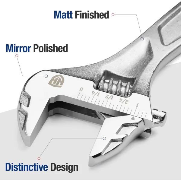 WORKPRO Adjustable Wrench 6inch Heavy Duty Spanner with InchMetric Scale Premium CrV Steel Chrome Plated8 Inch