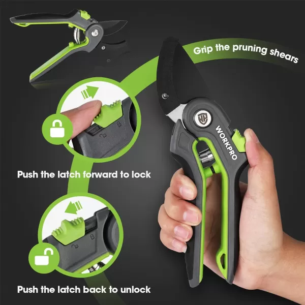 WORKPRO Anvil Pruning Shears 8 Professional Gardening Hand Pruner with SK5 Steel Sharp Blades Ideal Gardening Tool for Cutting and Trimming GreenAnvil