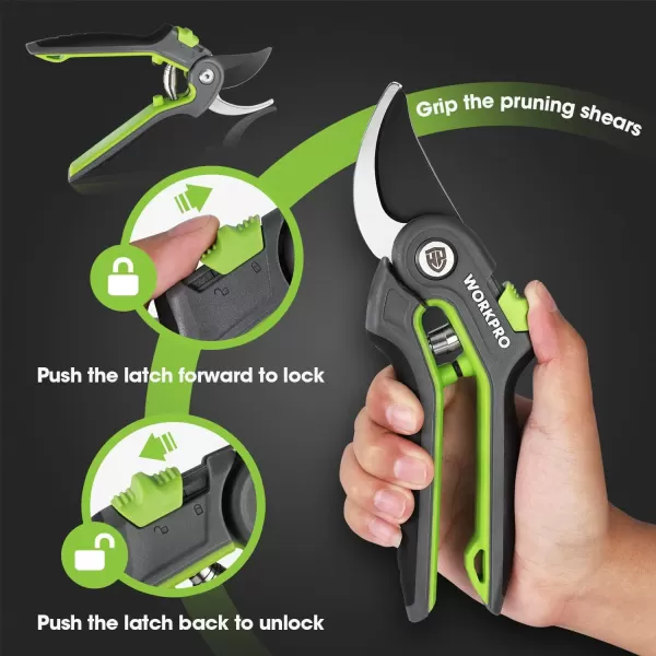WORKPRO Anvil Pruning Shears 8 Professional Gardening Hand Pruner with SK5 Steel Sharp Blades Ideal Gardening Tool for Cutting and Trimming GreenBypass