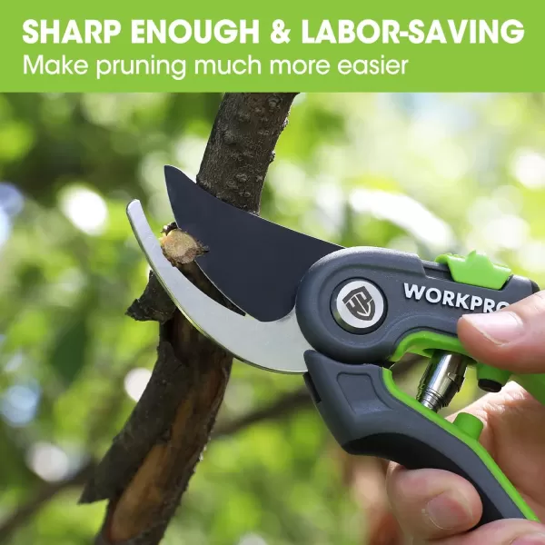 WORKPRO Anvil Pruning Shears 8 Professional Gardening Hand Pruner with SK5 Steel Sharp Blades Ideal Gardening Tool for Cutting and Trimming GreenBypass