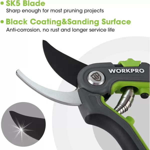 WORKPRO Anvil Pruning Shears 8 Professional Gardening Hand Pruner with SK5 Steel Sharp Blades Ideal Gardening Tool for Cutting and Trimming GreenBypass