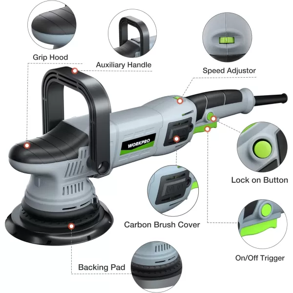 WORKPRO Buffer Polisher 6inch 1080W Dual Action Random Orbital Polish Kit for Car Detailing 6 Variable Speed DA Polisher with BackingWoolenFoam Pads Towel for Waxing Buffing PolishingWORKPRO Buffer Polisher 6inch 1080W Dual Action Random Orbital Polish Kit for Car Detailing 6 Variable Speed DA Polisher with BackingWoolenFoam Pads Towel for Waxing Buffing Polishing