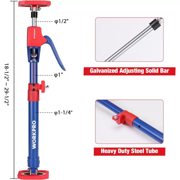 WORKPRO Cabinet Jack Support Pole 54114 Inches Steel Telescopic Quick Support Rod Adjustable 3rd Hand Support System with 154 lbs Capacity for Cabinet Jack Drywall Jackamp Cargo Bars 2Pack185295 2PC