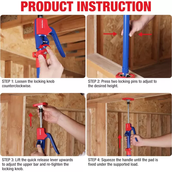 WORKPRO Cabinet Jack Support Pole 54114 Inches Steel Telescopic Quick Support Rod Adjustable 3rd Hand Support System with 154 lbs Capacity for Cabinet Jack Drywall Jackamp Cargo Bars 2Pack236453 2PC