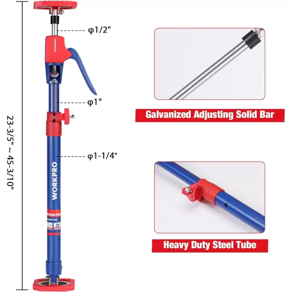 WORKPRO Cabinet Jack Support Pole 54114 Inches Steel Telescopic Quick Support Rod Adjustable 3rd Hand Support System with 154 lbs Capacity for Cabinet Jack Drywall Jackamp Cargo Bars 2Pack236453 2PC