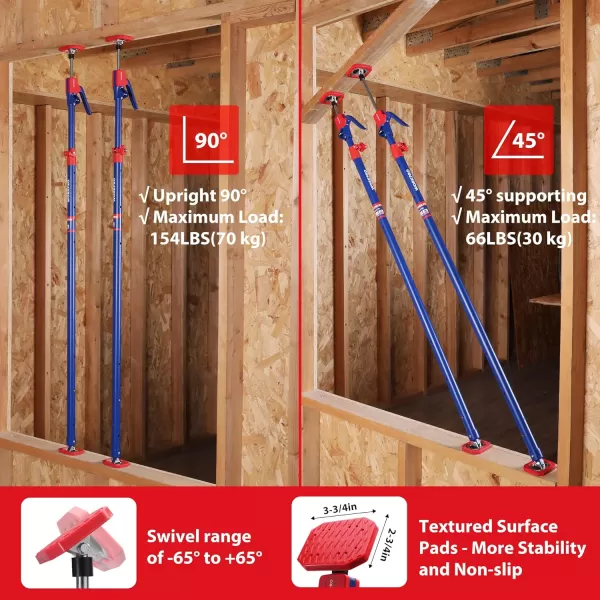 WORKPRO Cabinet Jack Support Pole 54114 Inches Steel Telescopic Quick Support Rod Adjustable 3rd Hand Support System with 154 lbs Capacity for Cabinet Jack Drywall Jackamp Cargo Bars 2Pack54114 4PC