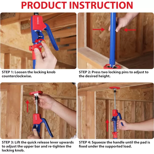 WORKPRO Cabinet Jack Support Pole 54114 Inches Steel Telescopic Quick Support Rod Adjustable 3rd Hand Support System with 154 lbs Capacity for Cabinet Jack Drywall Jackamp Cargo Bars 2Pack54114 2PC