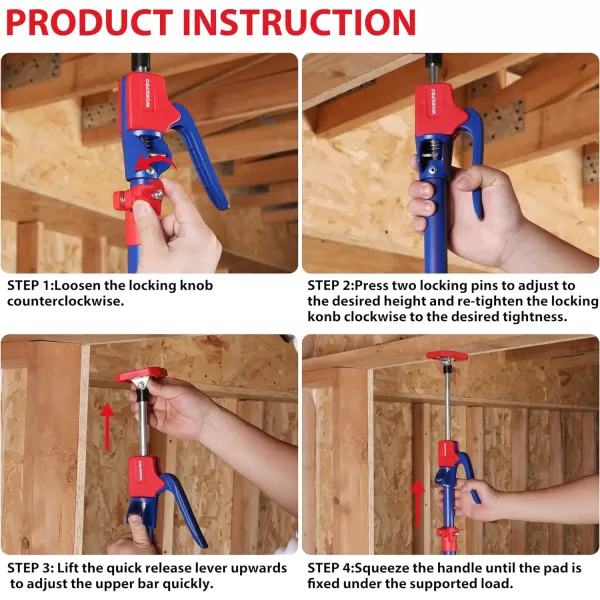 WORKPRO Cabinet Jack Support Pole 54114 Inches Steel Telescopic Quick Support Rod Adjustable 3rd Hand Support System with 154 lbs Capacity for Cabinet Jack Drywall Jackamp Cargo Bars 2Pack54114 4PC