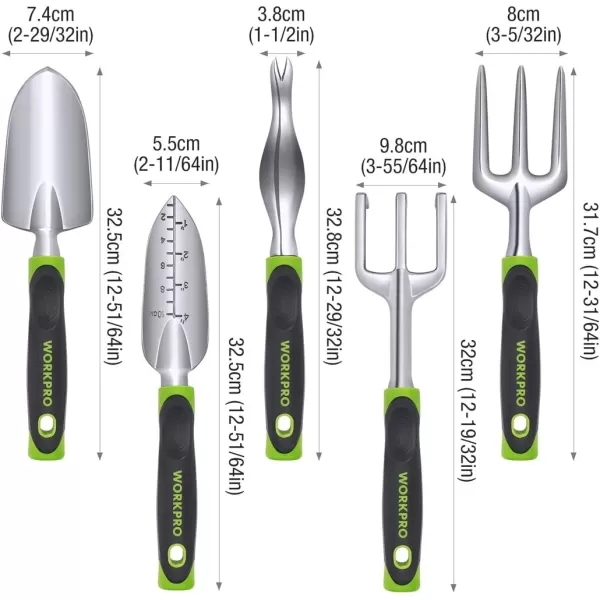 WORKPRO Garden Tool Set 5 Pieces Gardening Work Gifts Cast Aluminum Outdoor Hand Tools Kit for Men and Women Including Trowel Transplanter Weeder Hand Fork CultivatorGreen