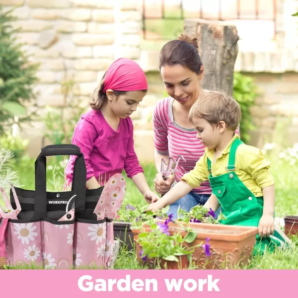 WORKPRO Garden Tool Set 5 Pieces Gardening Work Gifts Cast Aluminum Outdoor Hand Tools Kit for Men and Women Including Trowel Transplanter Weeder Hand Fork CultivatorPink with bag