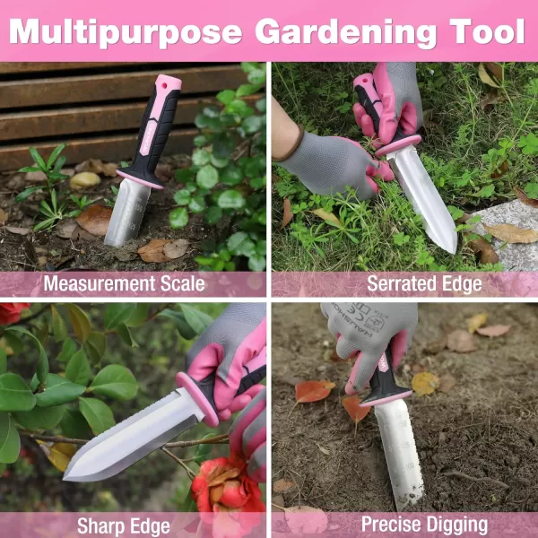 WORKPRO Hori Hori Garden Knife 7 Stainless Steel Blade with Cutting Edge Garden Tools with Oxford Sheath Ergonomic TRP Handle with Hanging Hole for Weeding Planting Digging PinkPink