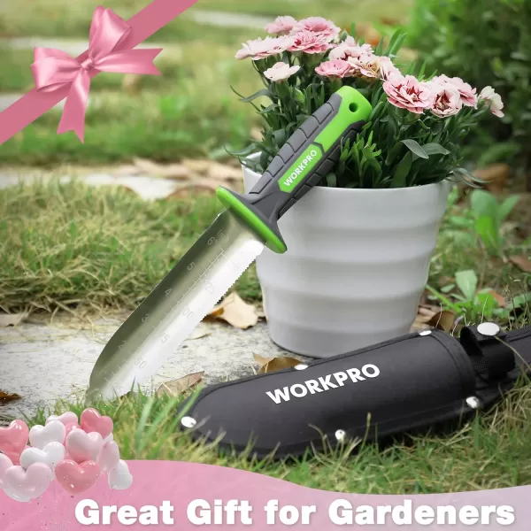 WORKPRO Hori Hori Garden Knife 7 Stainless Steel Blade with Cutting Edge Garden Tools with Oxford Sheath Ergonomic TRP Handle with Hanging Hole for Weeding Planting Digging PinkGreen