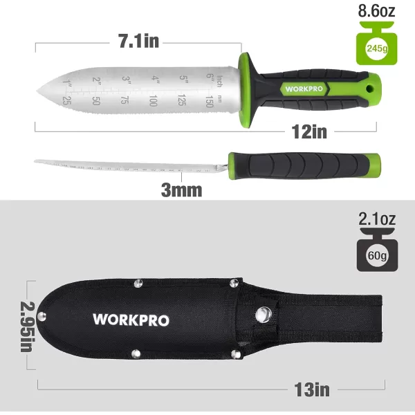 WORKPRO Hori Hori Garden Knife 7 Stainless Steel Blade with Cutting Edge Garden Tools with Oxford Sheath Ergonomic TRP Handle with Hanging Hole for Weeding Planting Digging PinkGreen