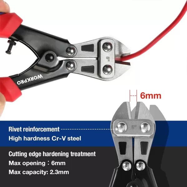 WORKPRO Mini Bolt Cutter 8inch Spring Loaded Small Heavy Duty Wire Cable Cutter Snips Clippers with Soft AntiSlip Handle8inch210mm Bolt Cutter