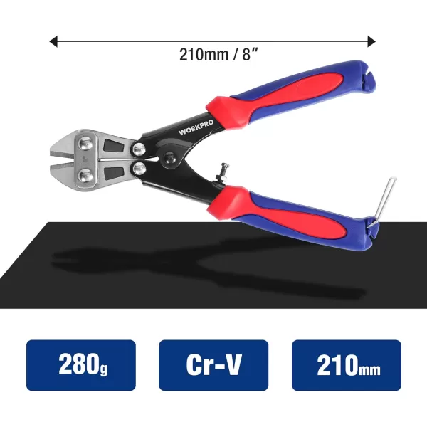 WORKPRO Mini Bolt Cutter 8inch Spring Loaded Small Heavy Duty Wire Cable Cutter Snips Clippers with Soft AntiSlip Handle8inch210mm Bolt Cutter