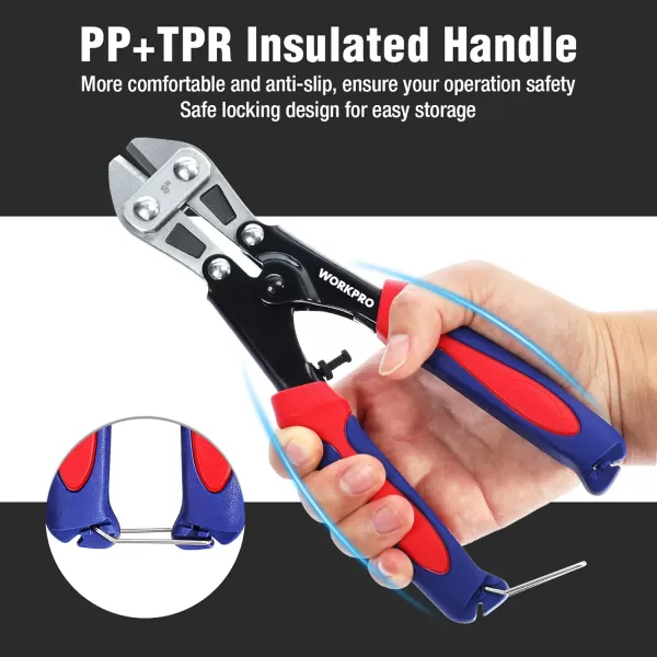 WORKPRO Mini Bolt Cutter 8inch Spring Loaded Small Heavy Duty Wire Cable Cutter Snips Clippers with Soft AntiSlip Handle8inch210mm Bolt Cutter