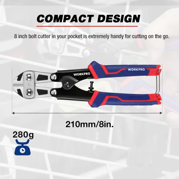 WORKPRO Mini Bolt Cutter 8inch Spring Loaded Small Heavy Duty Wire Cable Cutter Snips Clippers with Soft AntiSlip Handle8inch210mm Upgraded Handle