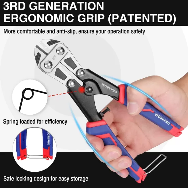 WORKPRO Mini Bolt Cutter 8inch Spring Loaded Small Heavy Duty Wire Cable Cutter Snips Clippers with Soft AntiSlip Handle8inch210mm Upgraded Handle