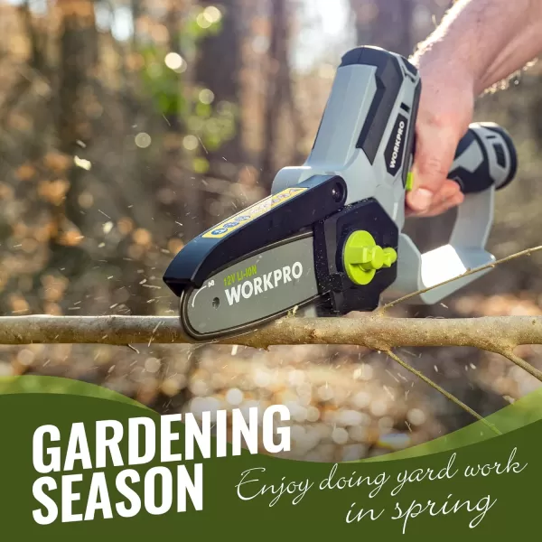 WORKPRO Mini Chainsaw 63 Brushless Cordless Power Compact Chain Saw with 40Ah Battery 20V OneHand Operated Portable Wood Saw with Replacement Chain for Garden Tree Branch Pruning Wood Cutting12V