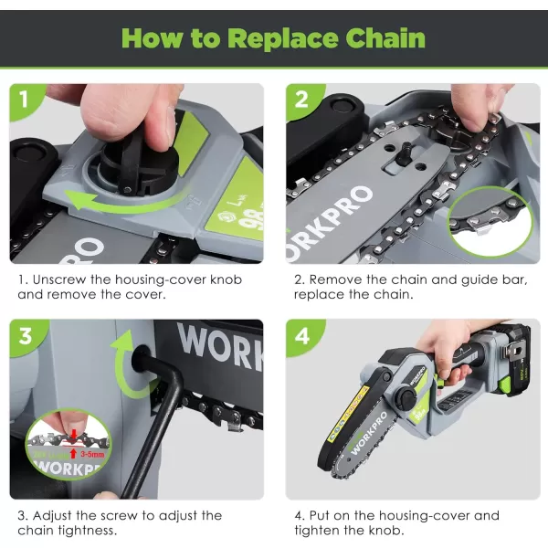 WORKPRO Mini Chainsaw 63 Brushless Cordless Power Compact Chain Saw with 40Ah Battery 20V OneHand Operated Portable Wood Saw with Replacement Chain for Garden Tree Branch Pruning Wood Cutting20V Brushless Motor