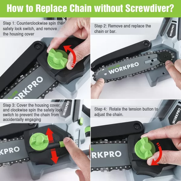 WORKPRO Mini Chainsaw 63 Brushless Cordless Power Compact Chain Saw with 40Ah Battery 20V OneHand Operated Portable Wood Saw with Replacement Chain for Garden Tree Branch Pruning Wood Cutting12V