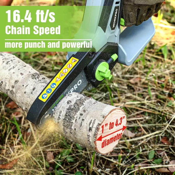 WORKPRO Mini Chainsaw 63 Brushless Cordless Power Compact Chain Saw with 40Ah Battery 20V OneHand Operated Portable Wood Saw with Replacement Chain for Garden Tree Branch Pruning Wood Cutting12V