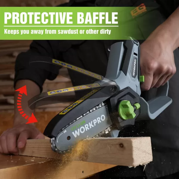 WORKPRO Mini Chainsaw 63 Brushless Cordless Power Compact Chain Saw with 40Ah Battery 20V OneHand Operated Portable Wood Saw with Replacement Chain for Garden Tree Branch Pruning Wood Cutting12V