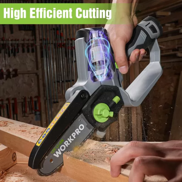 WORKPRO Mini Chainsaw 63 Brushless Cordless Power Compact Chain Saw with 40Ah Battery 20V OneHand Operated Portable Wood Saw with Replacement Chain for Garden Tree Branch Pruning Wood Cutting12V