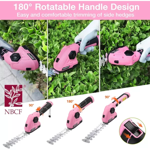 WORKPRO Pink Cordless Grass Shear amp Shrubbery Trimmer  2 in 1 Handheld Hedge Trimmer 72V Electric Grass Trimmer Hedge ShearsGrass Cutter 20Ah Rechargeable LithiumIon Battery  Pink RibbonPink