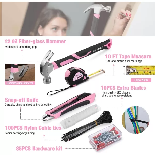 WORKPRO Pink Tool Box 284PCS Pink Household Tool Set Pink Tool Kit for Home with Sockets Pliers Ratchet Handle Portable Toolkit for Home Repair New Apartment HouseWarming DIY  Pink RibbonWORKPRO Pink Tool Box 284PCS Pink Household Tool Set Pink Tool Kit for Home with Sockets Pliers Ratchet Handle Portable Toolkit for Home Repair New Apartment HouseWarming DIY  Pink Ribbon