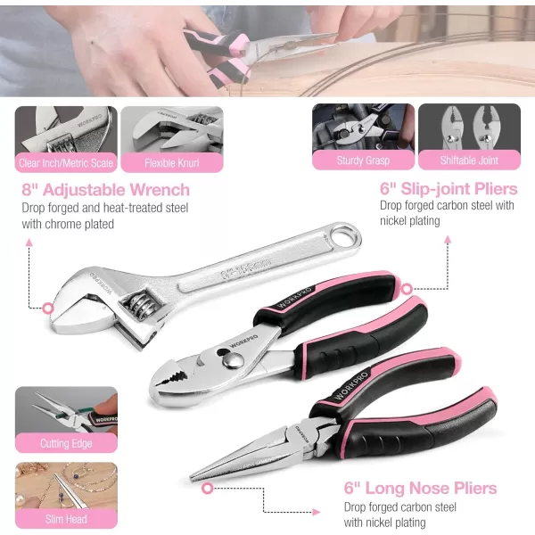 WORKPRO Pink Tool Box 284PCS Pink Household Tool Set Pink Tool Kit for Home with Sockets Pliers Ratchet Handle Portable Toolkit for Home Repair New Apartment HouseWarming DIY  Pink RibbonWORKPRO Pink Tool Box 284PCS Pink Household Tool Set Pink Tool Kit for Home with Sockets Pliers Ratchet Handle Portable Toolkit for Home Repair New Apartment HouseWarming DIY  Pink Ribbon